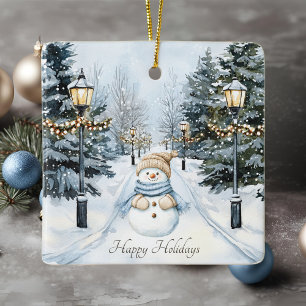 Ornement En Céramique Festive aquarelle Snowman Joyeux vacances