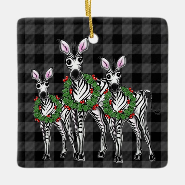 Ornement En Céramique Festive Christmas Zebras, red green cruath (Devant)