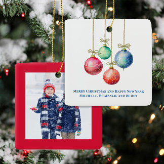 Ornement En Céramique Festive Colorful Christmas Ornaments Custom Photo
