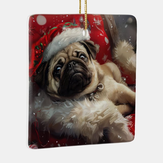 Ornement En Céramique Festive de Noël de chien carlin (Droite)