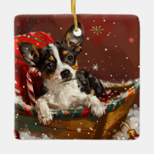 Ornement En Céramique Festive de Noël de chien de Rat Terrier