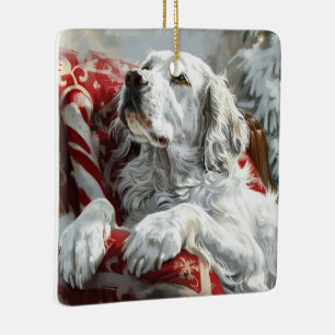 Ornement En Céramique Festive de Noël de Chien Setter anglais