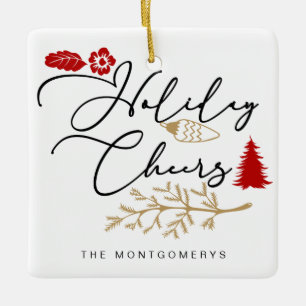 Ornement En Céramique Festive de Noël Red Holly