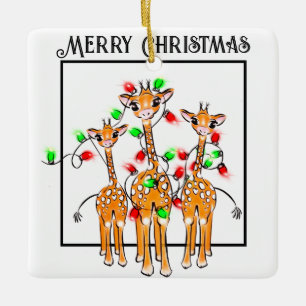 Ornement En Céramique Festive girafe rouge vert scintillant