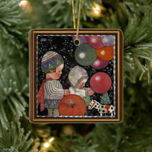 Ornement En Céramique Fête d'anniversaire vintage pour enfants, ballons 