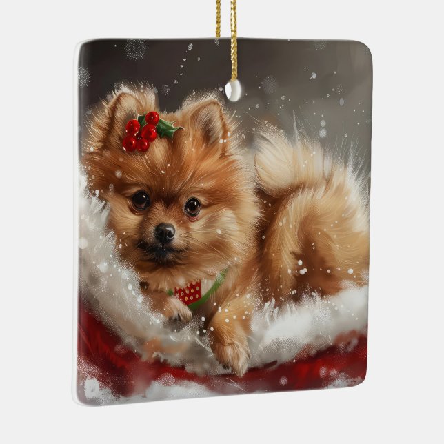 Ornement En Céramique Fête de Noël de Chien de Poméranie (Droite)