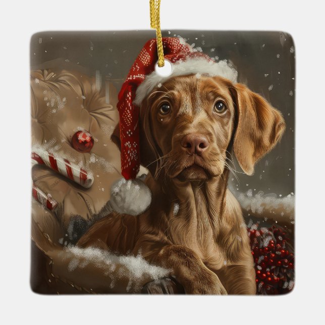 Ornement En Céramique Fête de Noël de Chien Vizsla (Devant)
