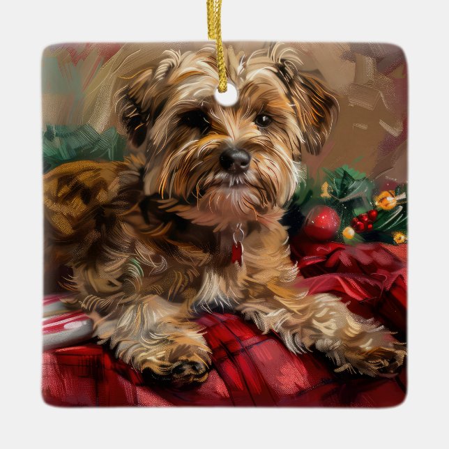 Ornement En Céramique Fête de Noël de Chien Yorkipoo (Devant)