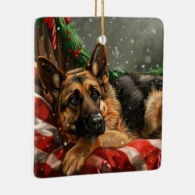 Ornement En Céramique Fête de Noël du berger allemand Chien (Droite)
