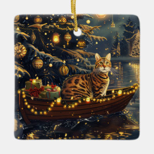 Ornement En Céramique Fête de Noël du chat du Bengale Voyage