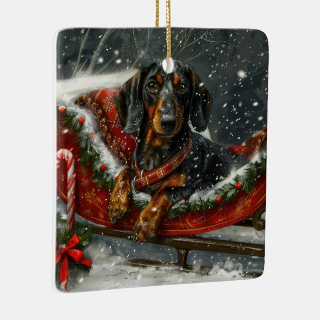 Ornement En Céramique Fête de Noël du chien Dachshund (Droite)