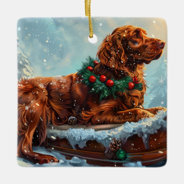 Ornement En Céramique Fête de Noël du chien roux irlandais (Devant)