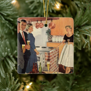 Ornement En Céramique Fête rétro dans la cuisine, bière et amuse-gueules