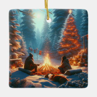Ornement En Céramique "Feu de Noël : Moments d'hiver cosy"