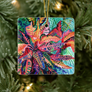 Ornement en céramique Feuille de Croton coloré exo