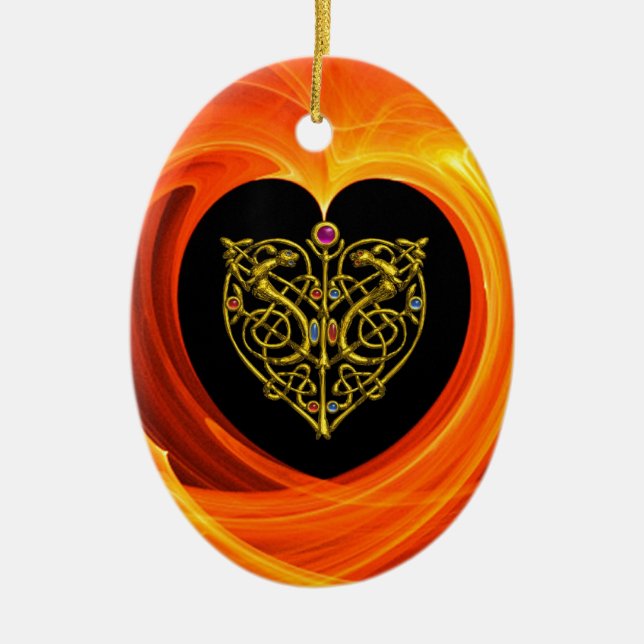 ORNEMENT EN CÉRAMIQUE FEUILLE D'OR - COEUR CELTIQUE (Devant)