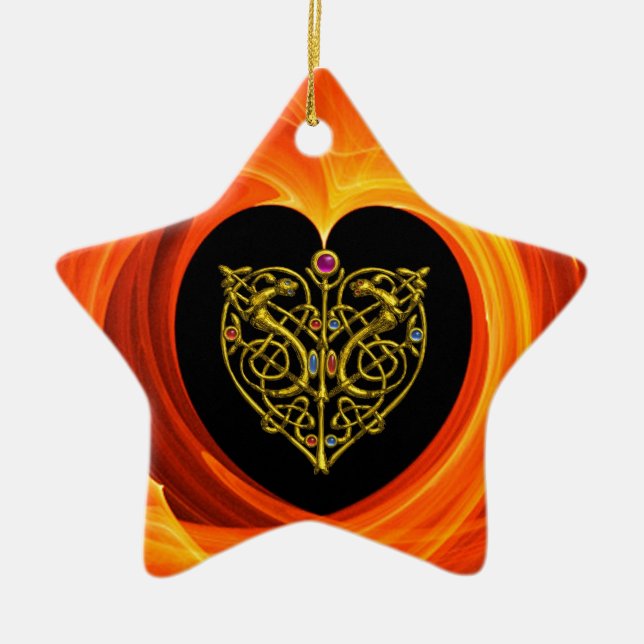 ORNEMENT EN CÉRAMIQUE FEUILLE D'OR - COEUR CELTIQUE (Devant)