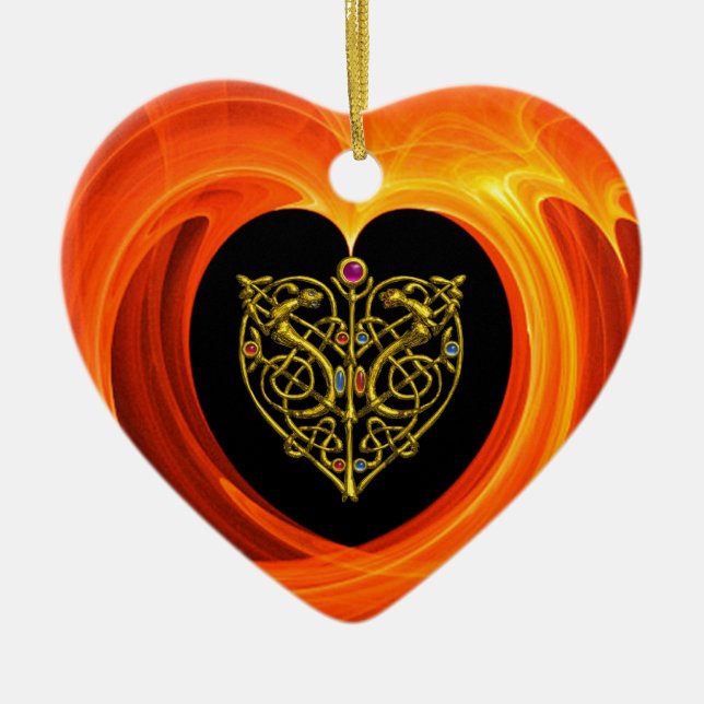 ORNEMENT EN CÉRAMIQUE FEUILLE D'OR - COEUR CELTIQUE (Devant)