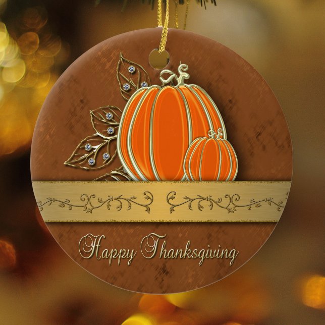 Ornement En Céramique Feuilles Citrouilles précieux de Thanksgiving Gold (Créateur téléchargé)
