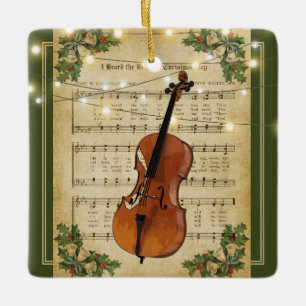 Ornement En Céramique Feuillet de Noël Vintage Musique Cello