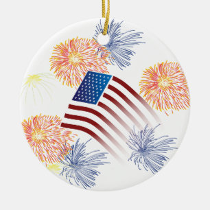 Ornement En Céramique Feux d'artifice de drapeau américain