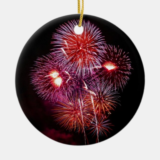 Ornement En Céramique Feux d'artifice patriotiques de cadeaux de 4 (Devant)