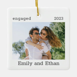 Ornement En Céramique Fiançailles Minimal Photo Moderne Couple Ornament