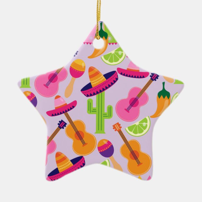 Ornement En Céramique Fiesta Party Sombrero Cactus Lims Peppers Maracas (Devant)
