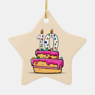 Ornement En Céramique Fille 10e anniversaire, 10 sur le gâteau rose doux