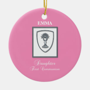 Ornement En Céramique Fille, Calice d'argent de la Première Communion