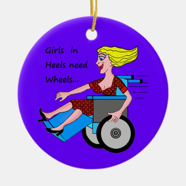 Ornement En Céramique Fille de fauteuil roulant dans des talons (Devant)
