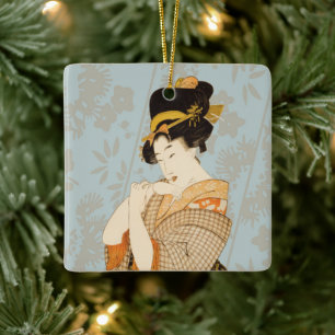 Ornement En Céramique Fille de Geisha japonaise vintage en kimono