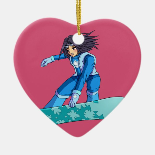Ornement En Céramique Fille de surfeur de Manga (Devant)