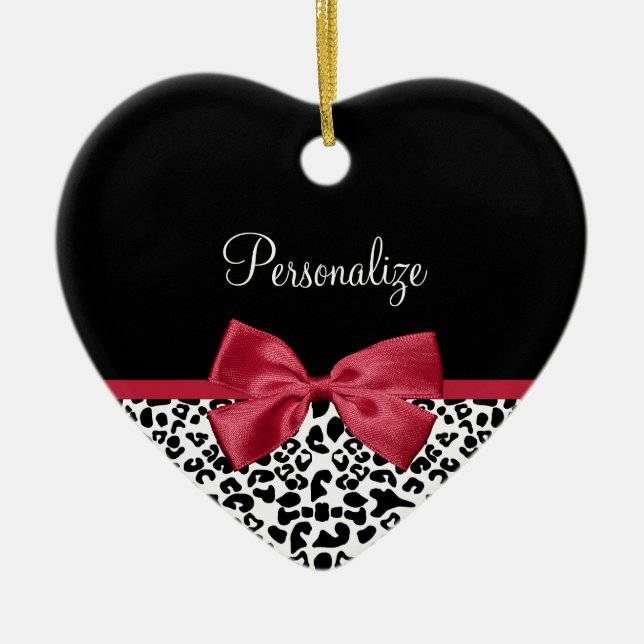 Ornement En Céramique Fille Empreinte de léopard Bright Rouge Ruban Avec (Devant)