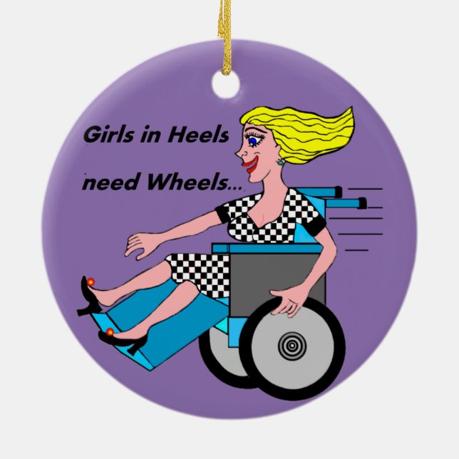 Ornement En Céramique Fille en fauteuil roulant en talons (Dos)