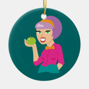 Ornement En Céramique Fille Retro Pomme fraîche