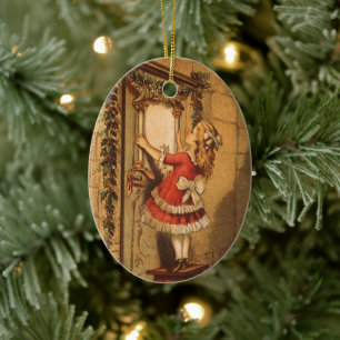 Ornement En Céramique Fille victorienne de Noël vintage accrochant une g