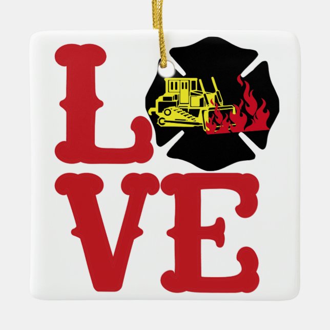 Ornement En Céramique FIRE LOVE avec Dozer et Flames [FL15] (Devant)