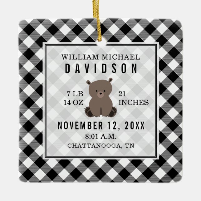 Ornement En Céramique First Christmas Baby Statistiques Détails Ours Pla (Devant)