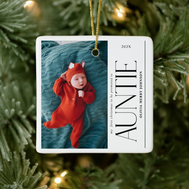 Ornement En Céramique First Christmas Promoted Auntie  Daddy Photo (Arbre)