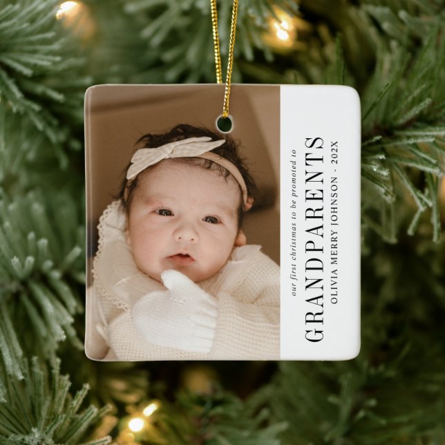 Ornement En Céramique First Christmas Promoted Grandparents 2 Photos  (Arbre)