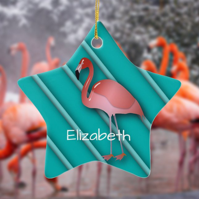 Ornement En Céramique Flamant rose rose personnalisé (Créateur téléchargé)