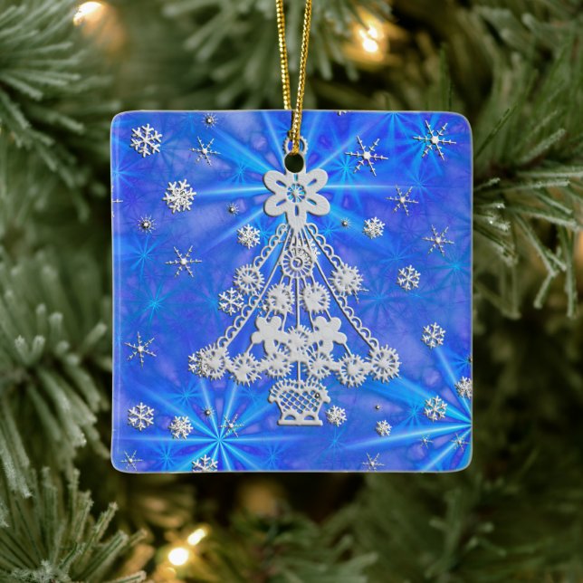 Ornement En Céramique Flèches blanches de Noël sur le bleu (Arbre)