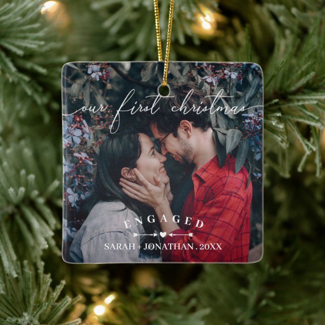 Ornement En Céramique Flèches & Coeur d'abord Noël engagé photo (Arbre)