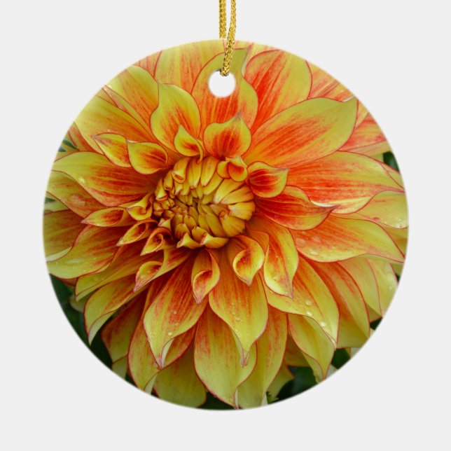 Ornement En Céramique Fleur de dahlia orange et jaune (Devant)