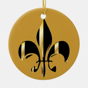 Ornement En Céramique Fleur de Lis/noir + or
