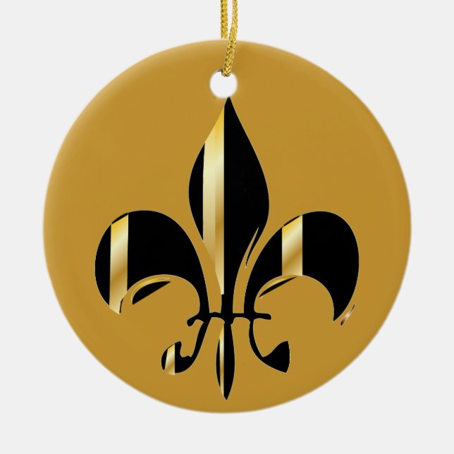 Ornement En Céramique Fleur de Lis/noir + or (Devant)
