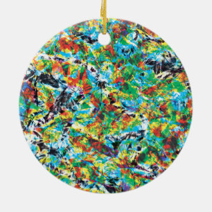 Ornement En Céramique Fleur de printemps bleu-vert coloré art motif
