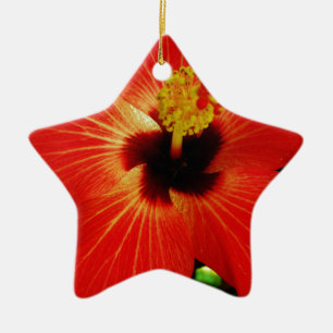 Ornement En Céramique Fleur d'Hibiscus rouge-orange
