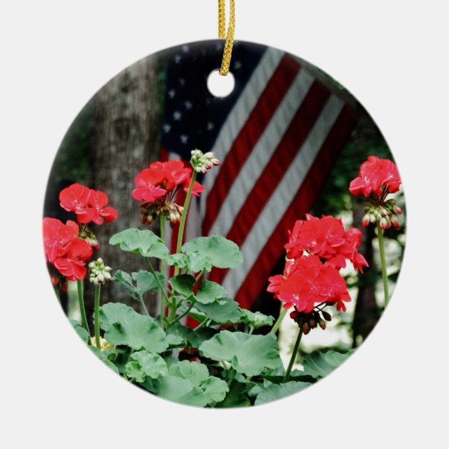 Ornement En Céramique Fleur et drapeau Rouge blanc et bleu (Devant)